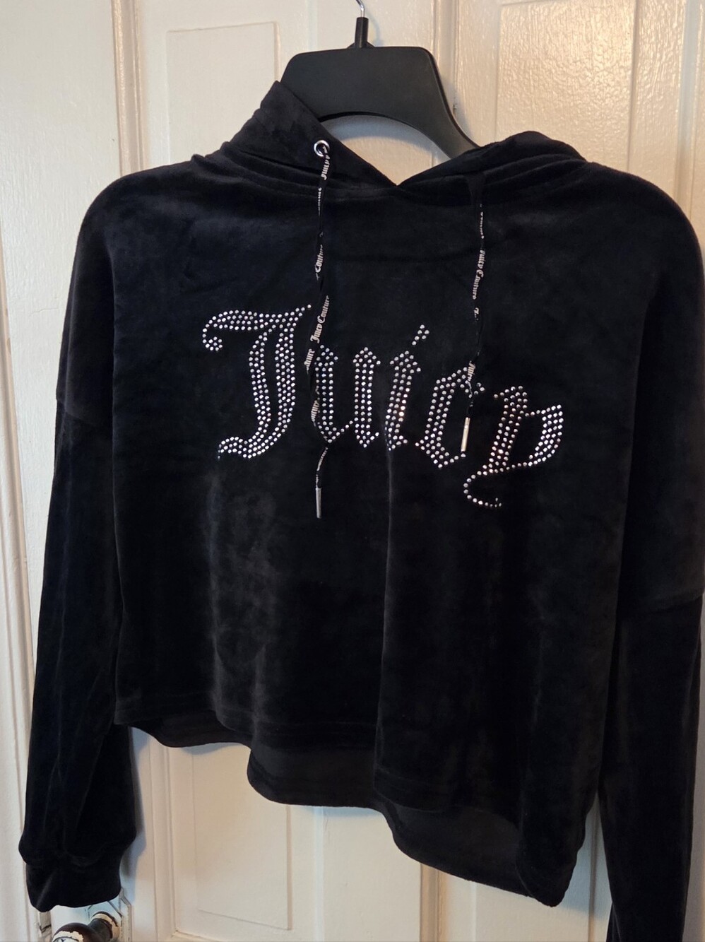 Juicy Couture Black Velour Hoodie with Rhinestone Logo Small